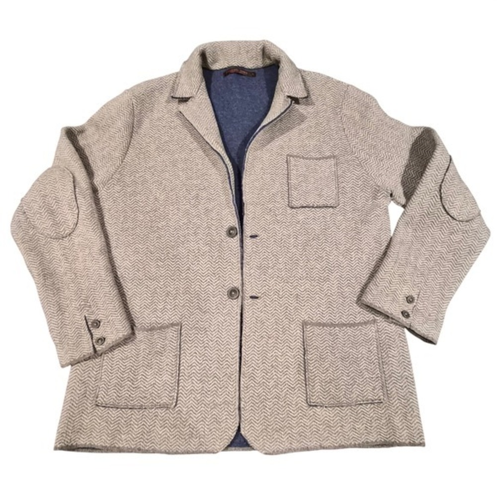 Emozioni Uomo Italy Wool Herringbone Knit Blazer Jacket Gray Blue Mens XL - Picture 2 of 10